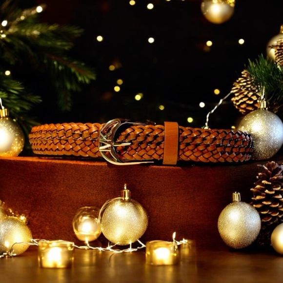 MICHAEL KORS BROWN WEAVED BRAIDED GENUINE LEATHER BELT GOLD BUCKLE Size L/XL NWT - Picture 1 of 4